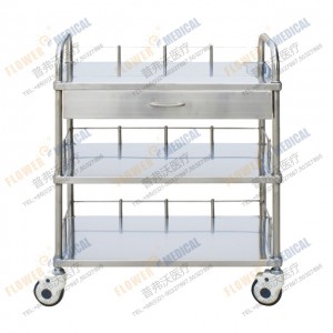 FC-18 stainles steel treatment trolley with three layers